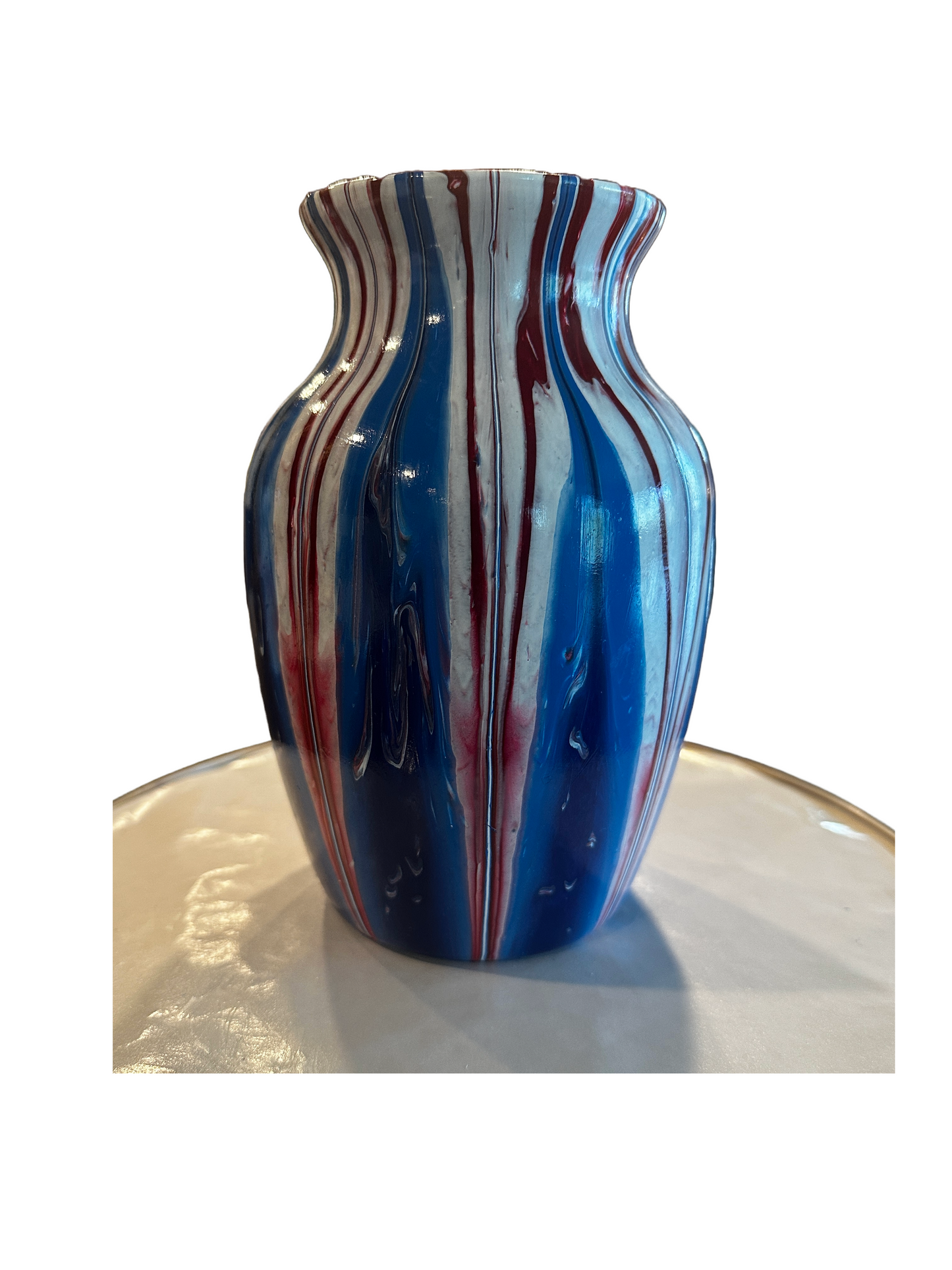 Decorative Red White and Blue Americana Glass Vase